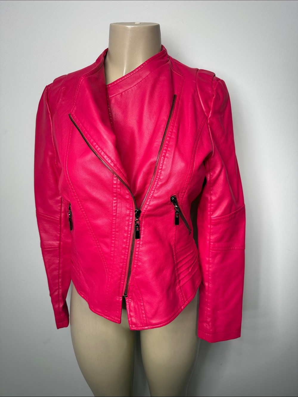 Women's Hot Pink Faux Leather Moto Jacket